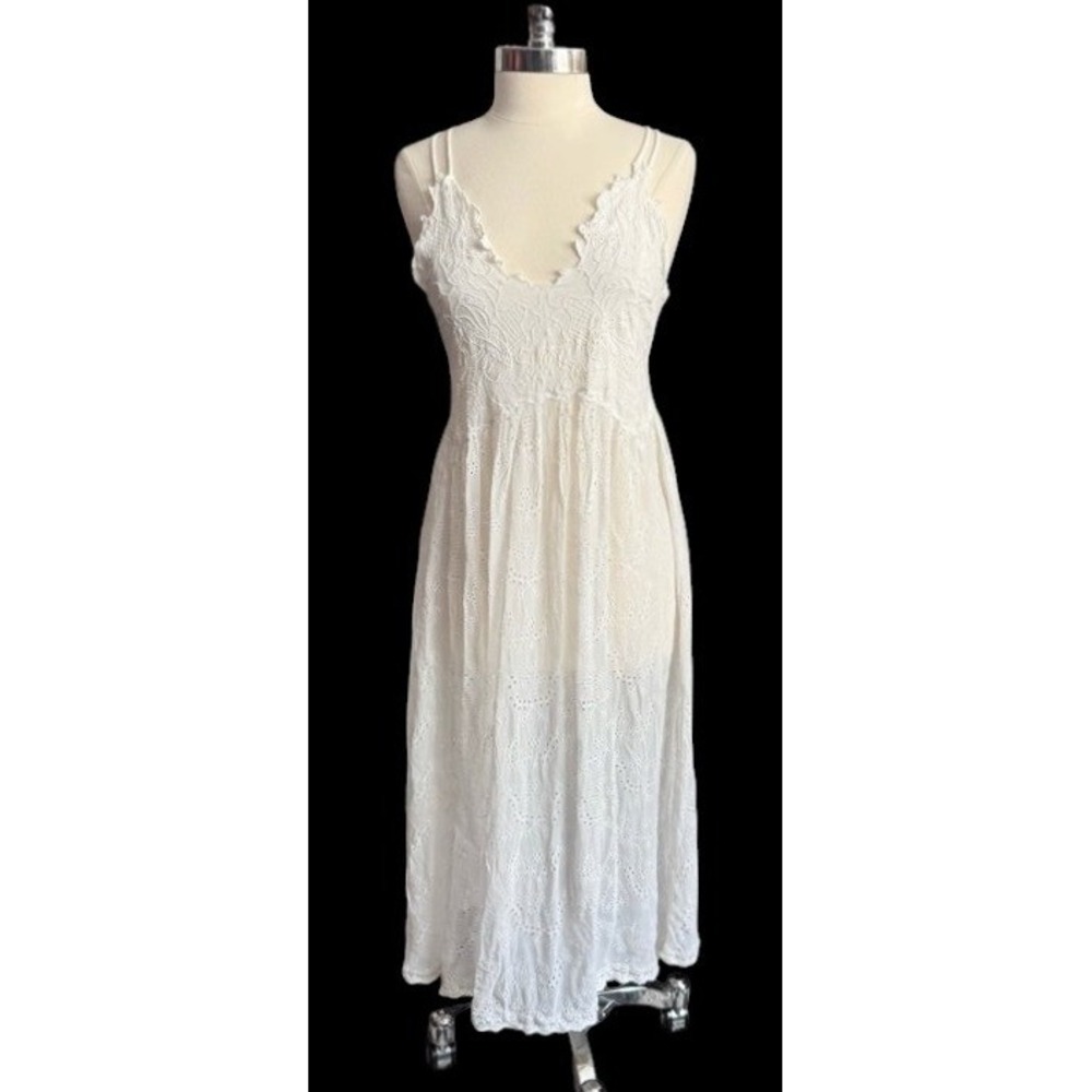 Free People Midi Dress Womens S White Eyelet Lace Open Back Boho OB1213503